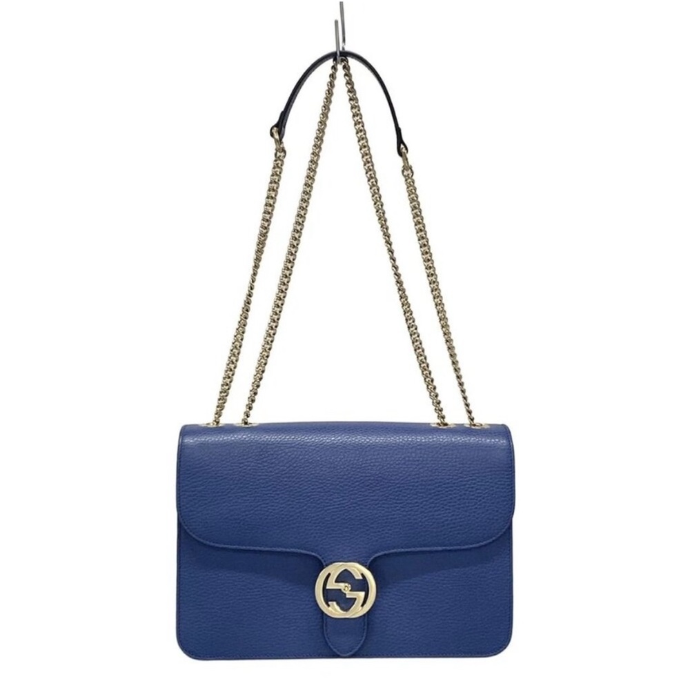 Gucci Blue Leather Shoulder Bag with Gold Chain